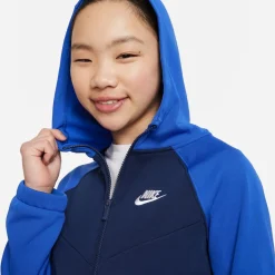 Nike Sportswear Poly Trainingspak Full-Zip Hooded Kids Donkerblauw Blauw Wit