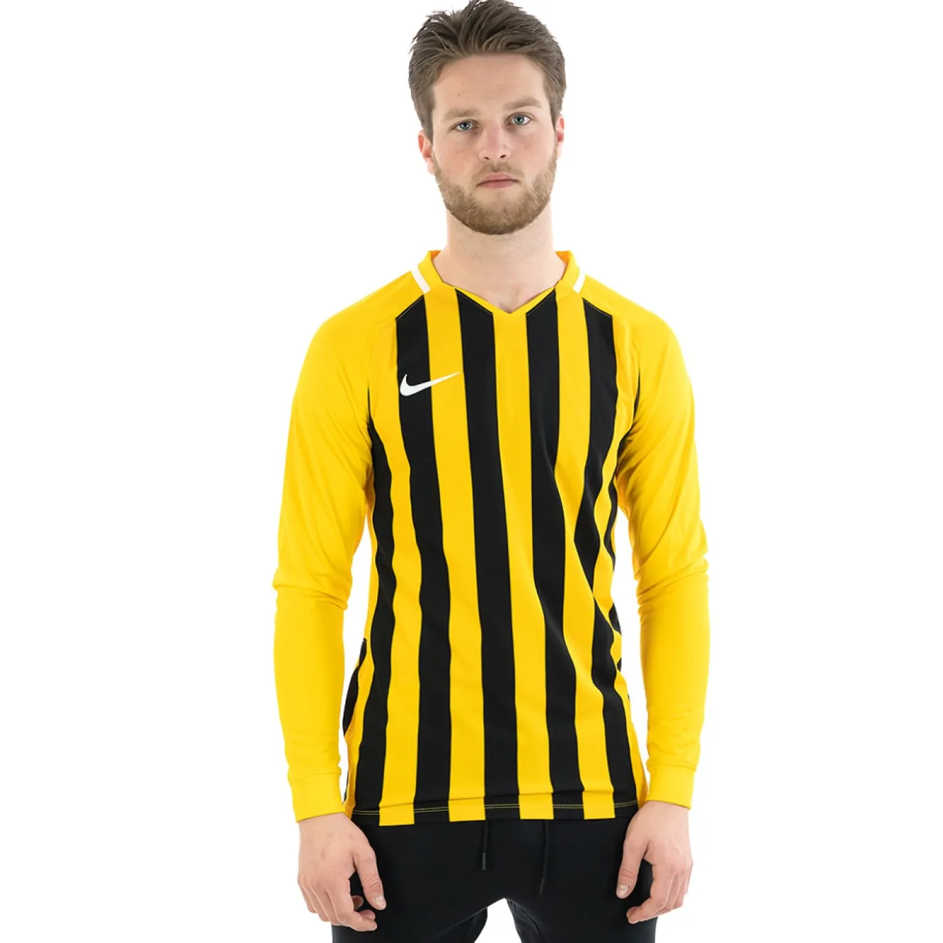 Nike Stripe Division III Voetbalshirt Lange Mouwen Geel Zwart