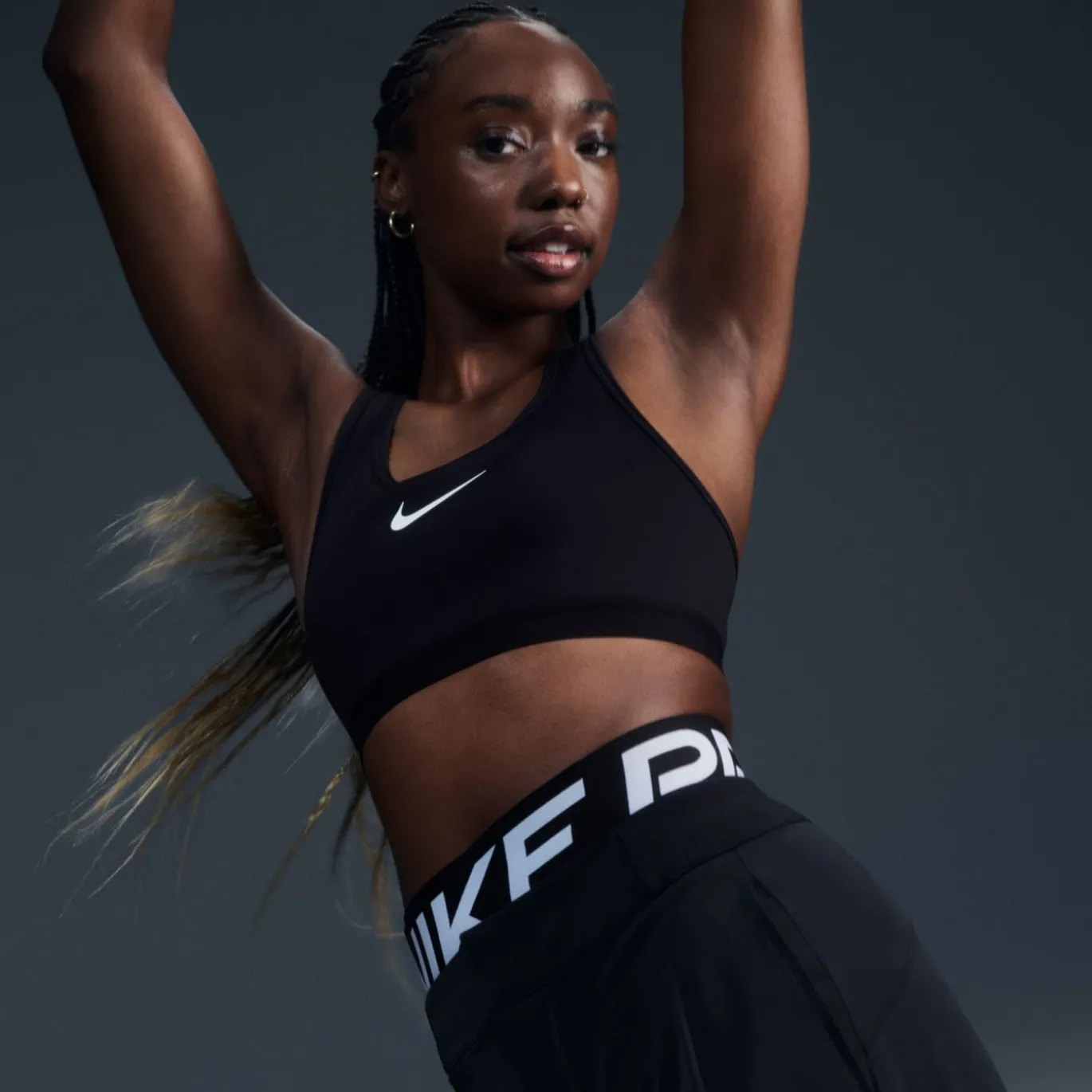 Nike Swoosh High Support Sportbeha Dames Zwart Grijs Wit