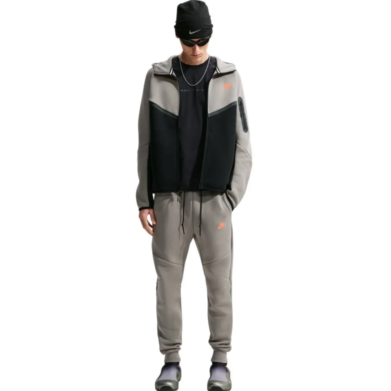 Nike Tech Fleece Sportswear Joggingbroek Donkergrijs Zwart Oranje