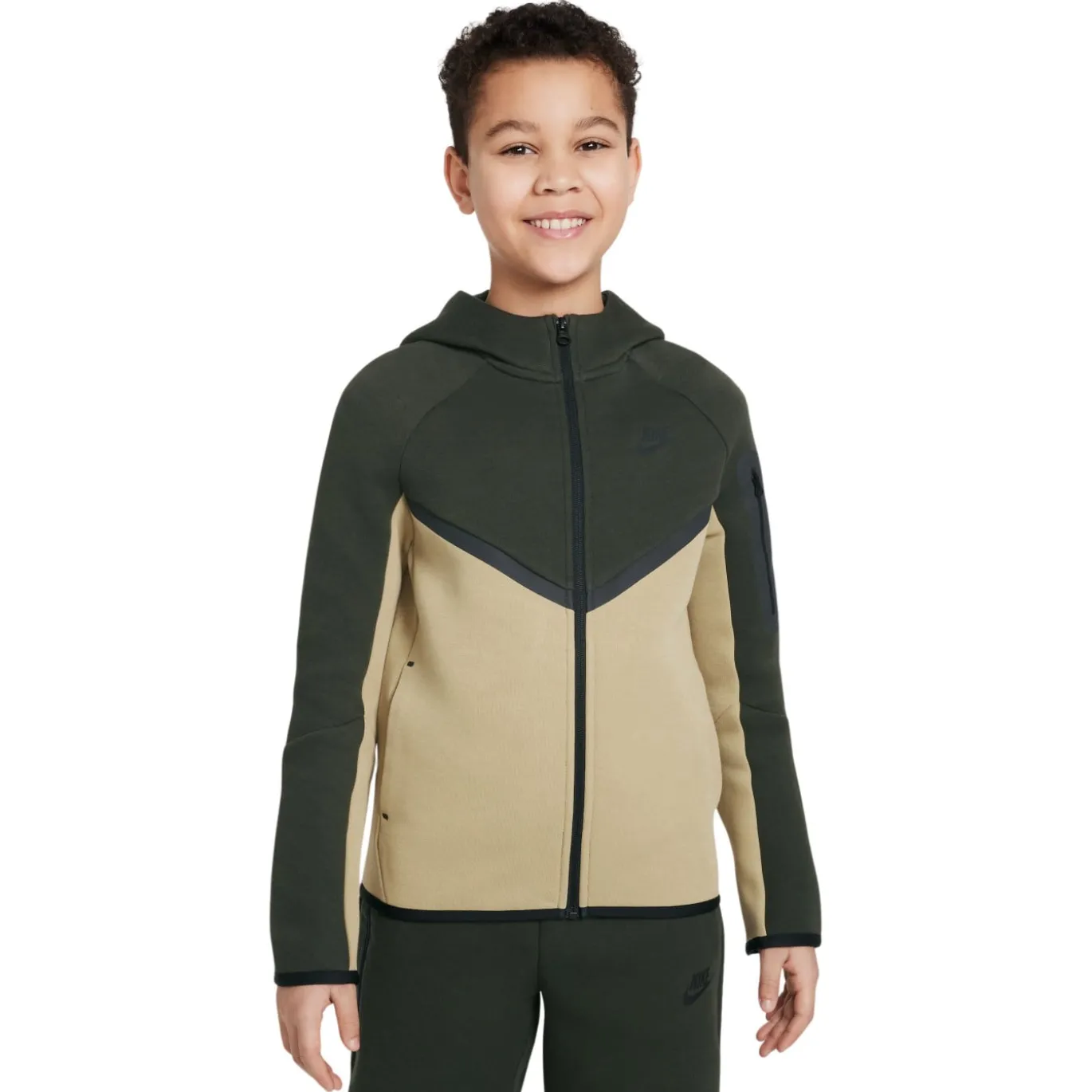 Nike Tech Fleece Sportswear Trainingspak Kids Beige Donkergroen Zwart
