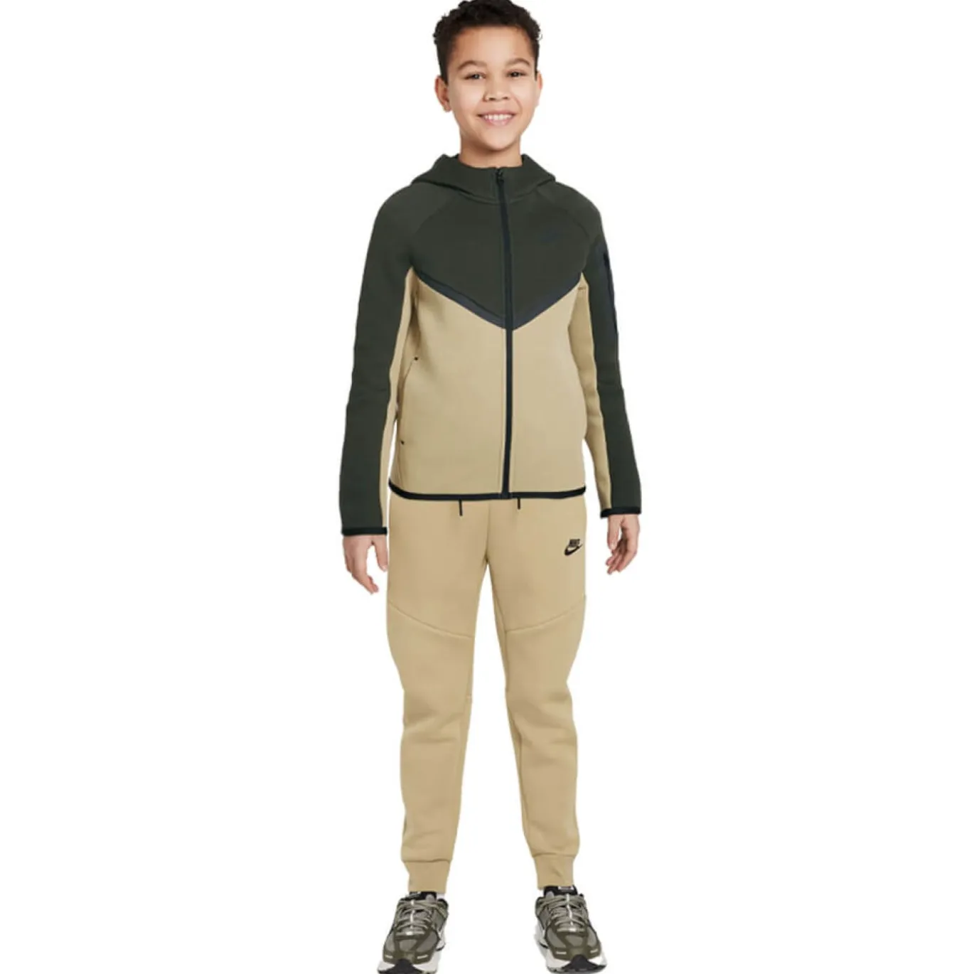 Nike Tech Fleece Sportswear Trainingspak Kids Beige Donkergroen Zwart