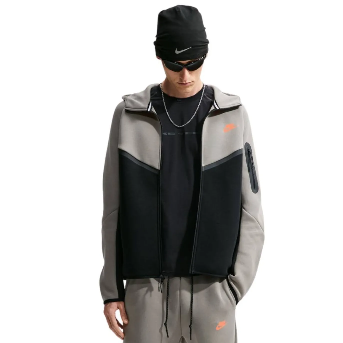 Nike Tech Fleece Sportswear Vest Donkergrijs Zwart Oranje