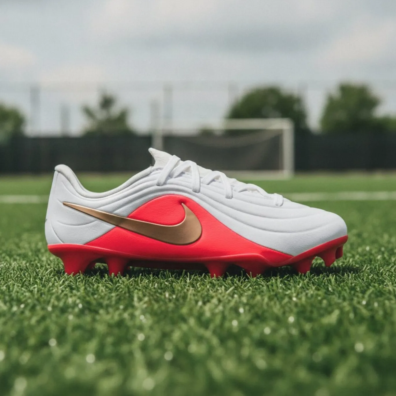 Nike Tiempo Maestro Academy Gras / Kunstgras Voetbalschoenen (MG) Peuters/Kleuters Wit Felrood Goud