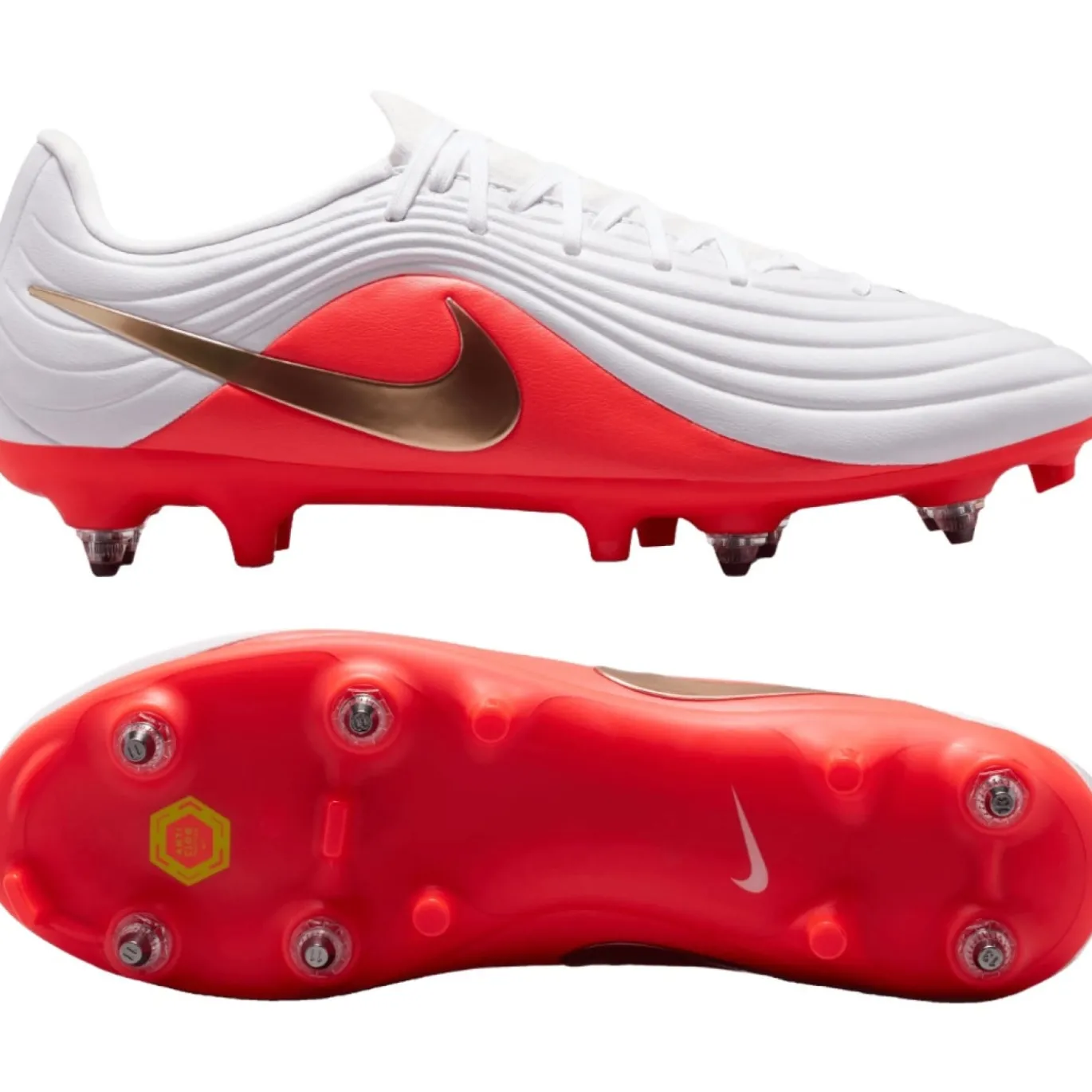 Nike Tiempo Maestro Academy IJzeren-Nop Voetbalschoenen (SG) Anti-Clog Wit Felrood Goud