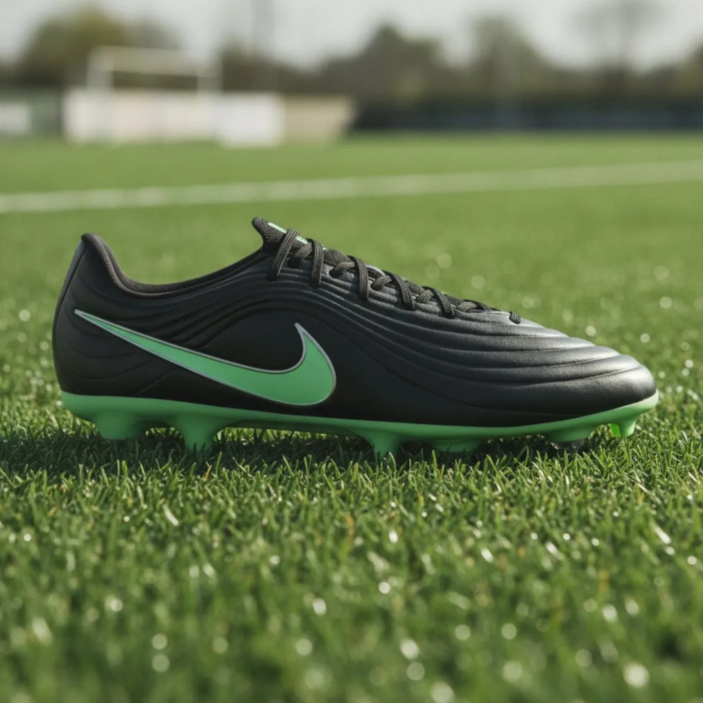 Nike Tiempo Maestro Academy IJzeren-Nop Voetbalschoenen (SG) Anti-Clog Zwart Felgroen Zilvergrijs