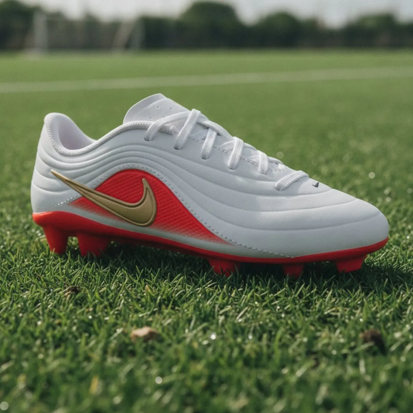 Nike Tiempo Maestro Club Gras / Kunstgras Voetbalschoenen (MG) Peuters/Kleuters Wit Felrood Goud