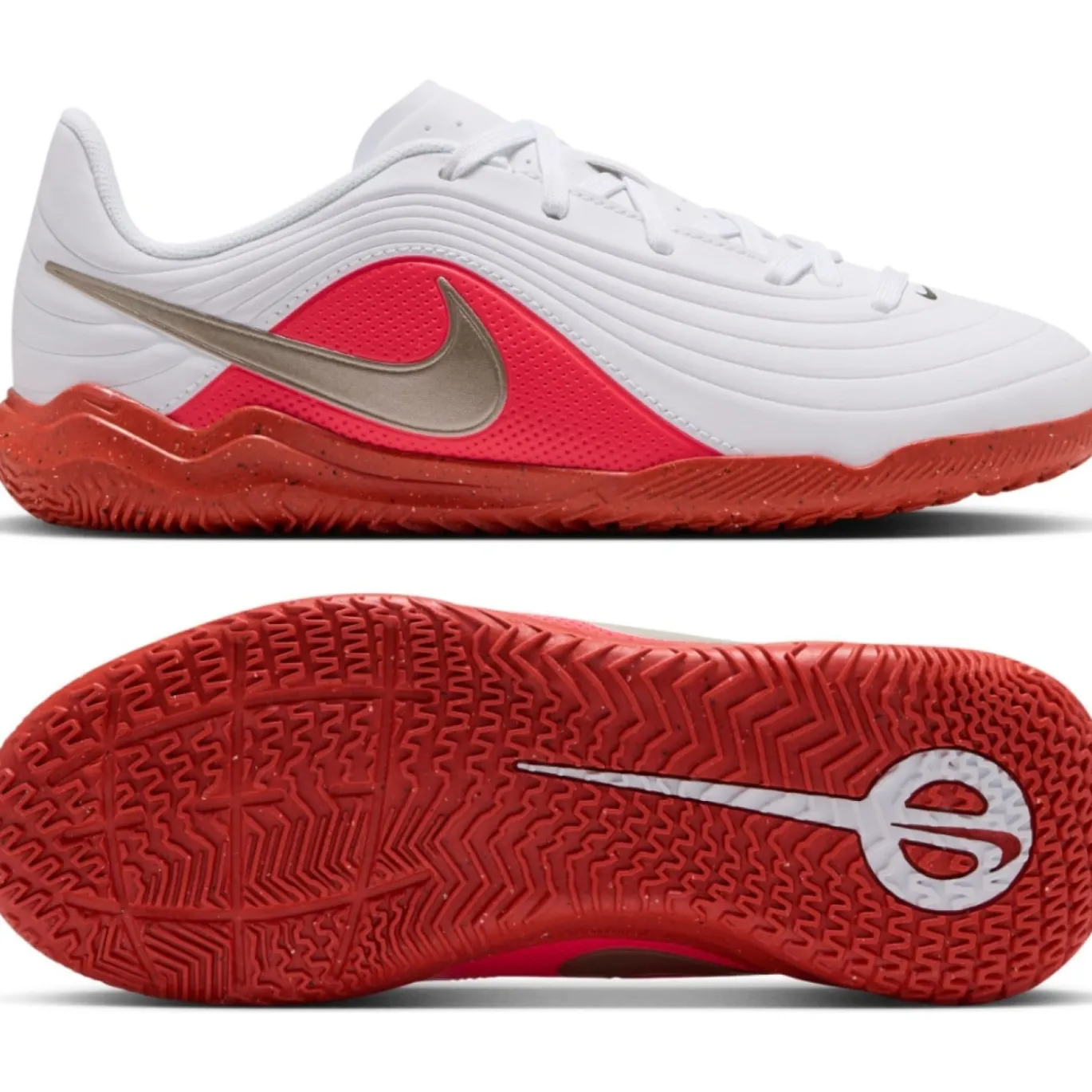 Nike Tiempo Maestro Club Zaalvoetbalschoenen (IN) Kids Wit Felrood Goud