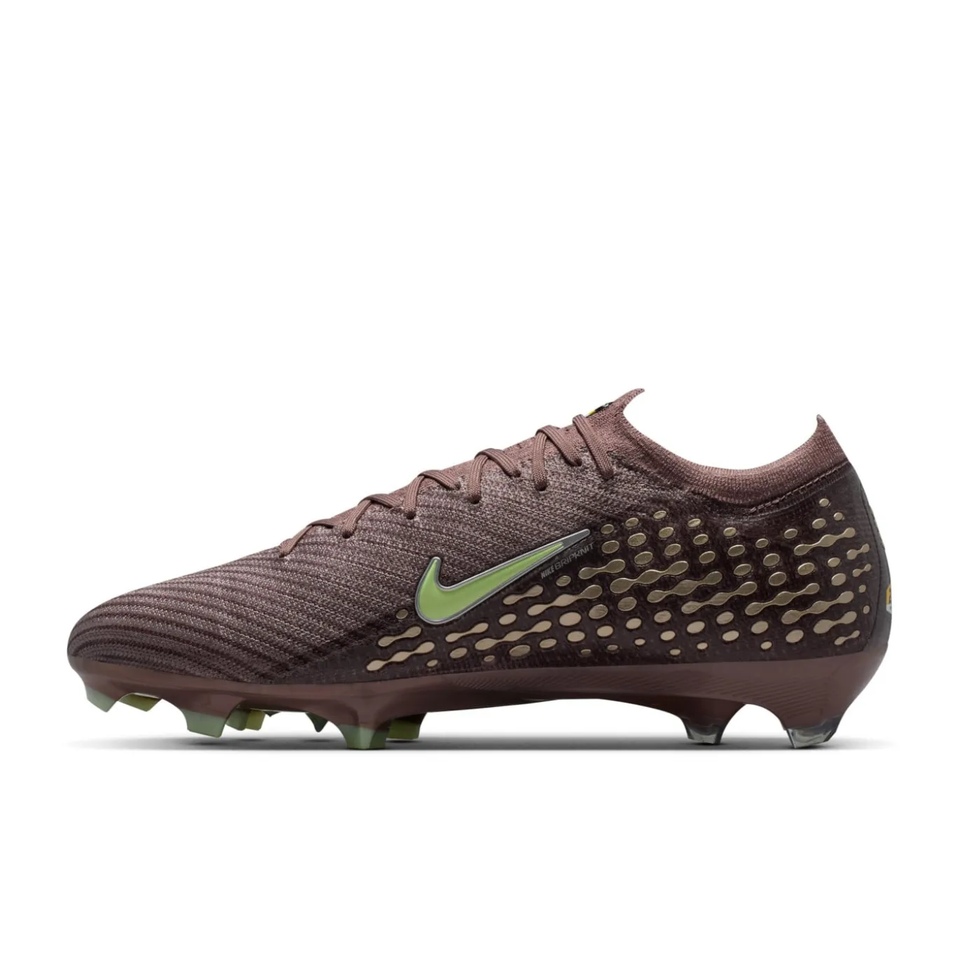 Nike Zoom Mercurial Vapor 16 Mbappé Elite Gras Voetbalschoenen (FG) Bruin Neongeel Zilver