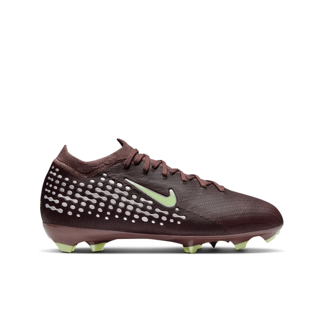 Nike Zoom Mercurial Vapor 16 Mbappé Pro Gras Voetbalschoenen (FG) Kids Bruin Neongeel Zilver