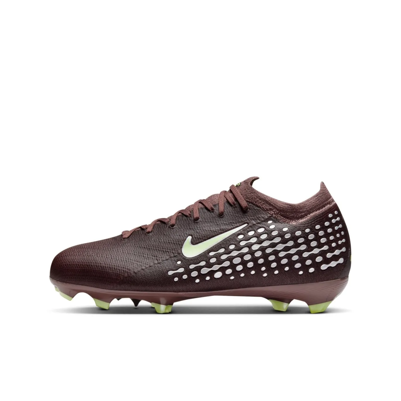 Nike Zoom Mercurial Vapor 16 Mbappé Pro Gras Voetbalschoenen (FG) Kids Bruin Neongeel Zilver