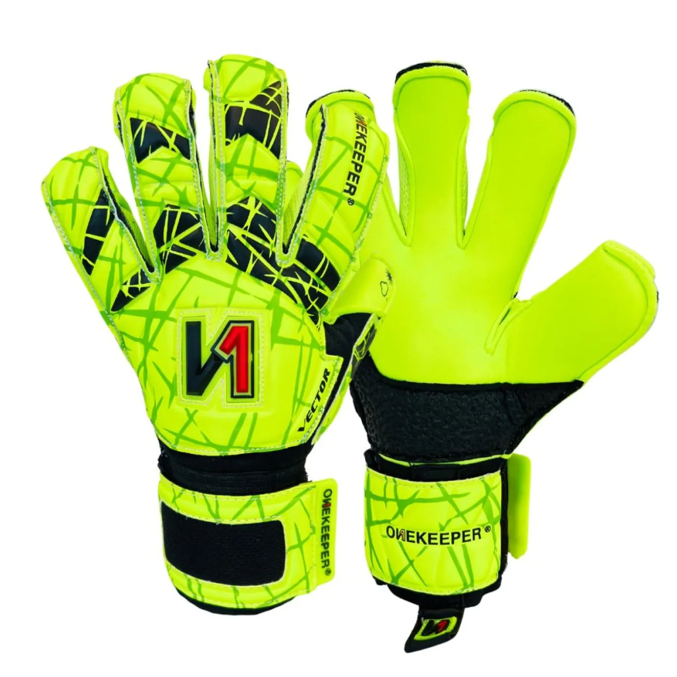 Onekeeper Vector Evolution Keepershandschoenen Kids Fluorgeel Zwart Rood