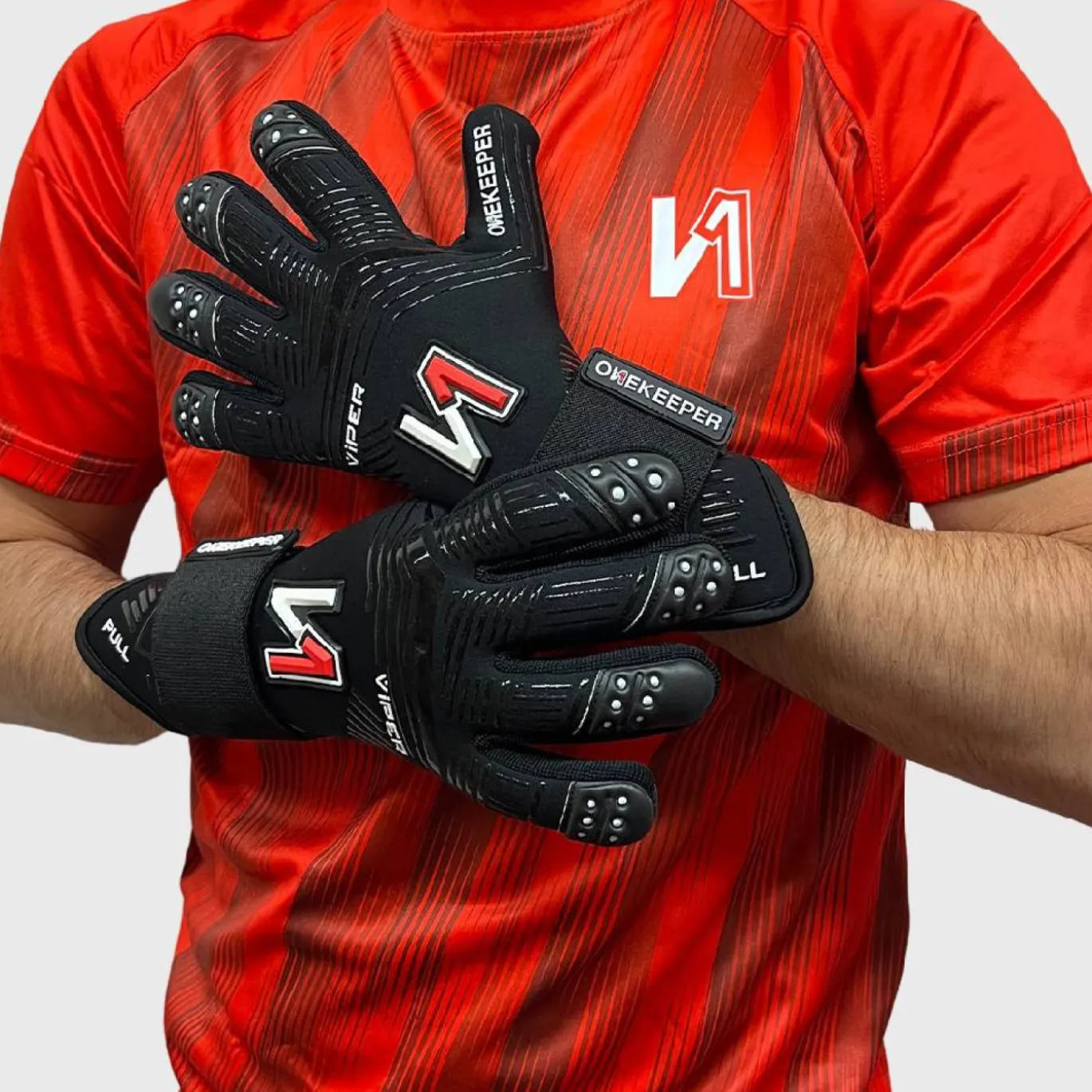 Onekeeper Viper Keepershandschoenen Zwart Wit Rood