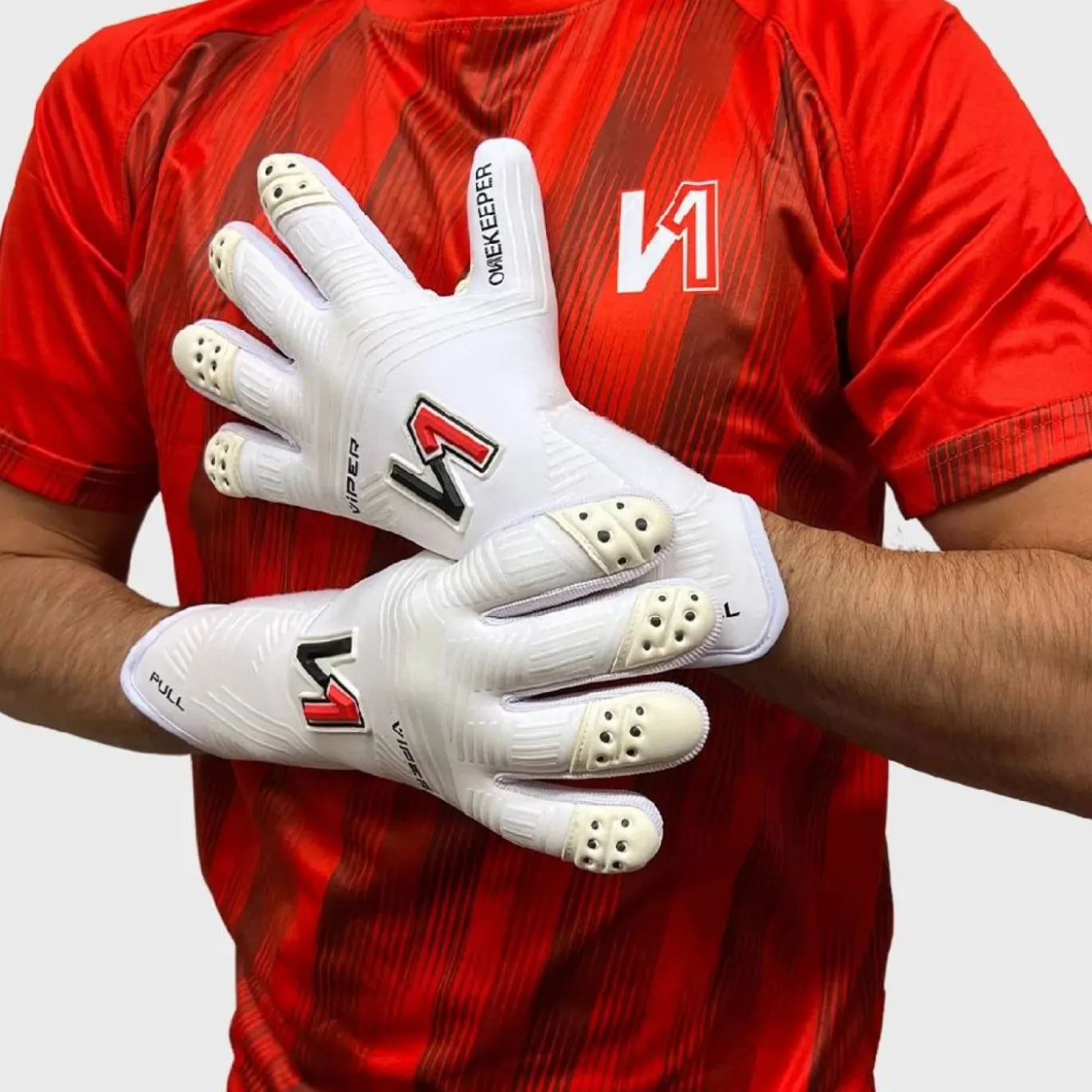 Onekeeper Viper Keepershandschoenen Wit Zwart Rood