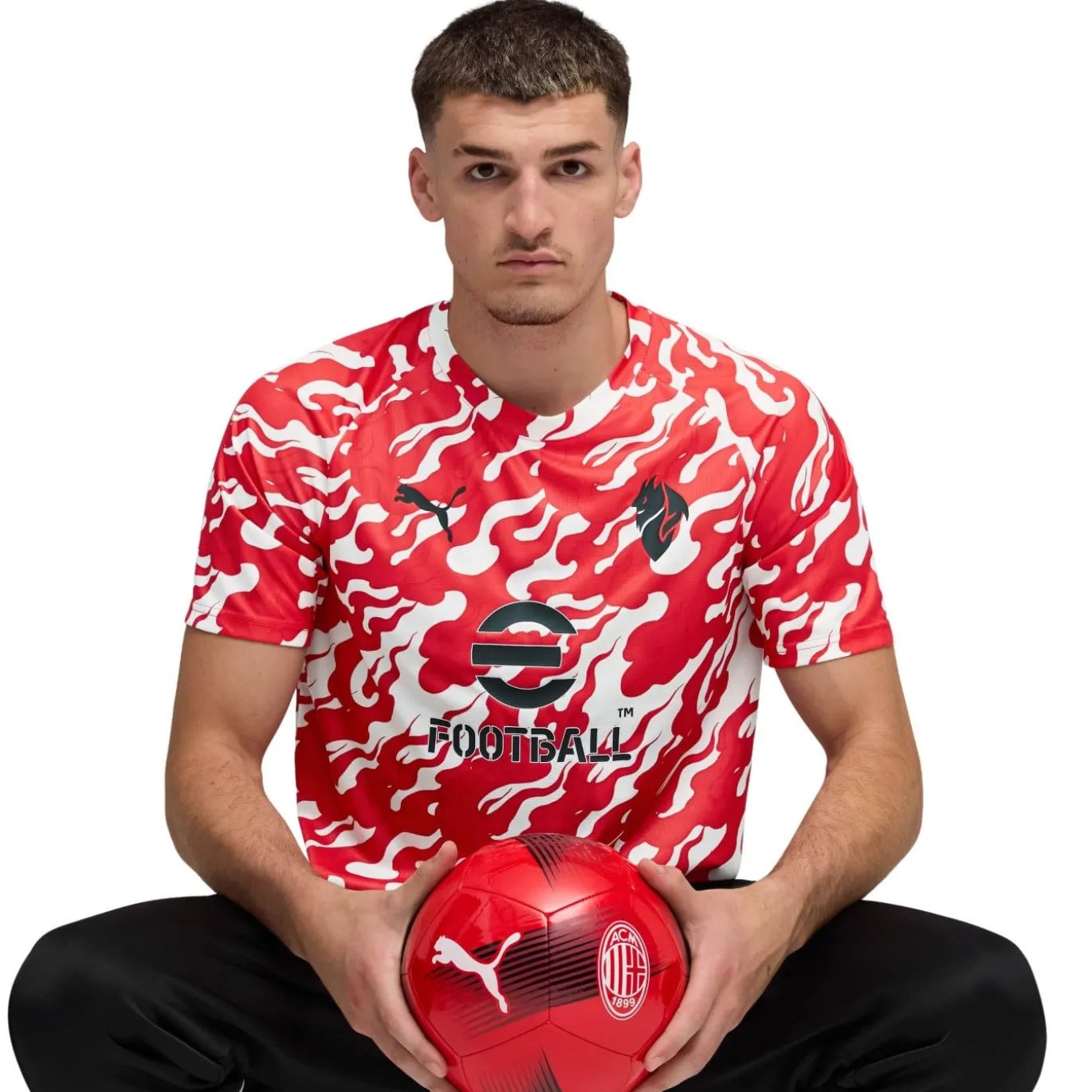 PUMA AC Milan Pre-Match Trainingsshirt 2025-2026 Wit Rood
