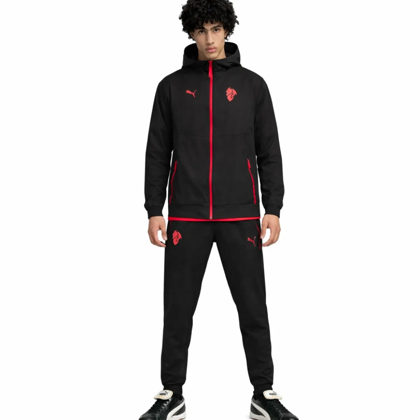 PUMA AC Milan Pumatech Woven Trainingspak Hooded Full-Zip 2025-2026 Zwart Rood