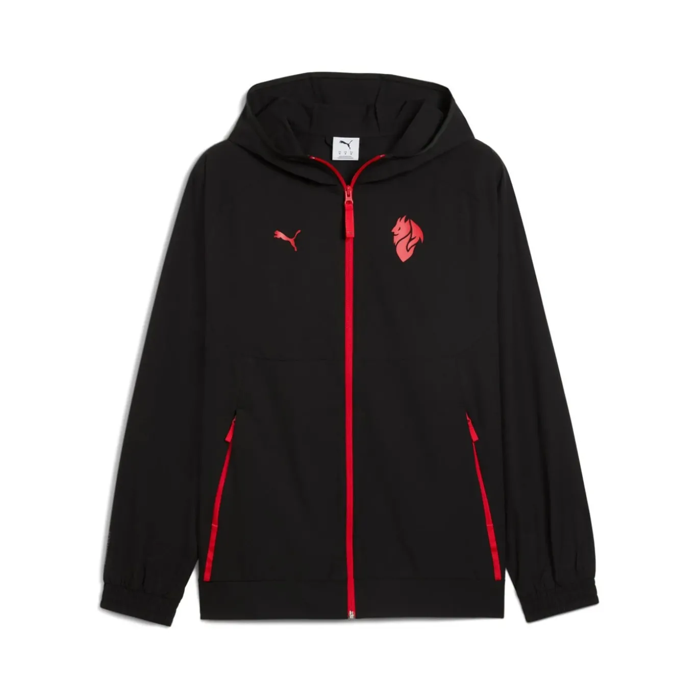 PUMA AC Milan Pumatech Woven Trainingspak Hooded Full-Zip 2025-2026 Zwart Rood