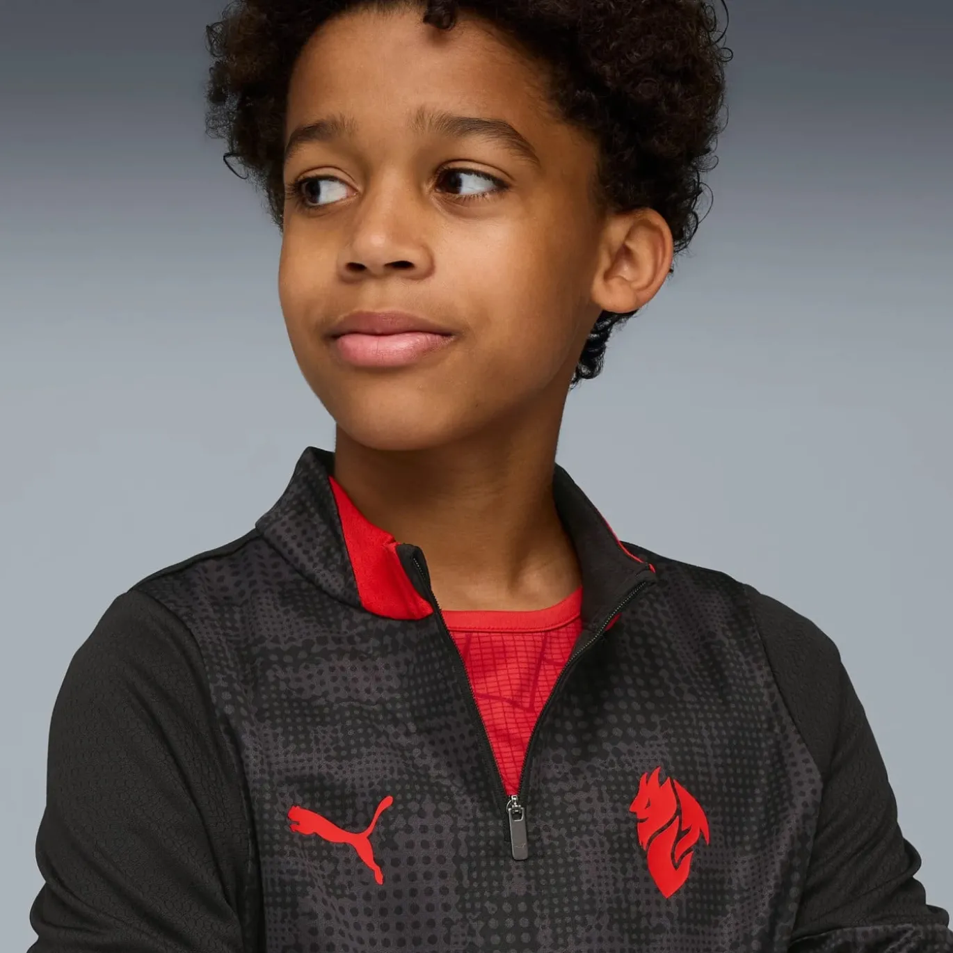 PUMA AC Milan Trainingspak 1/4-Zip 2025-2026 Kids Zwart Rood