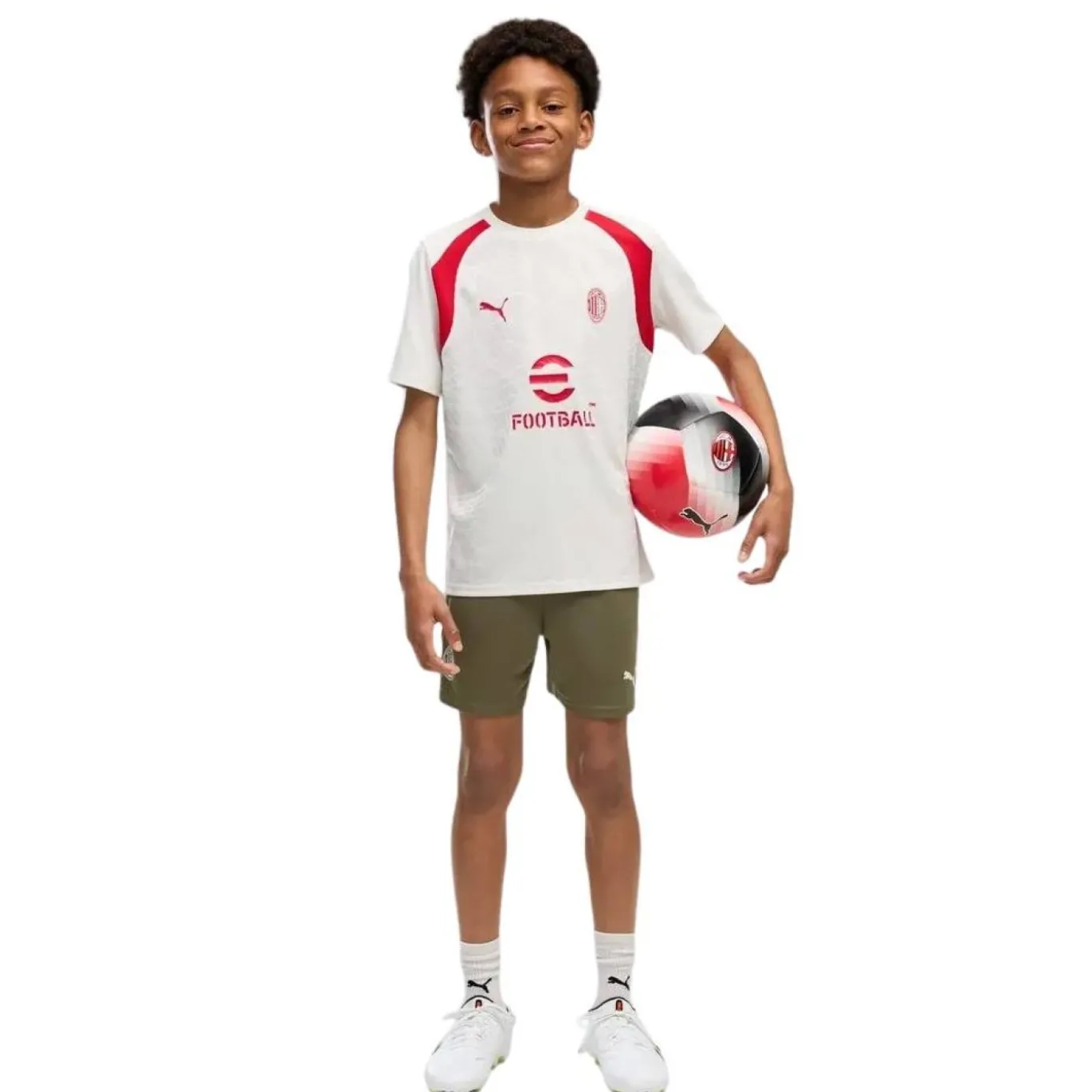 PUMA AC Milan Trainingsset 2026-2027 Kids Lichtgrijs Donkergroen Rood