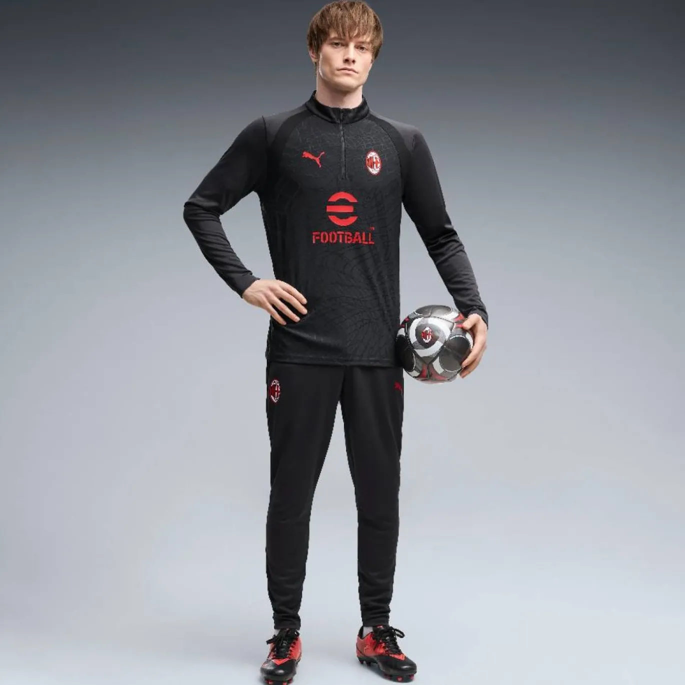 PUMA AC Milan Trainingstrui 1/4-Zip 2026-2027 Donkergrijs Rood