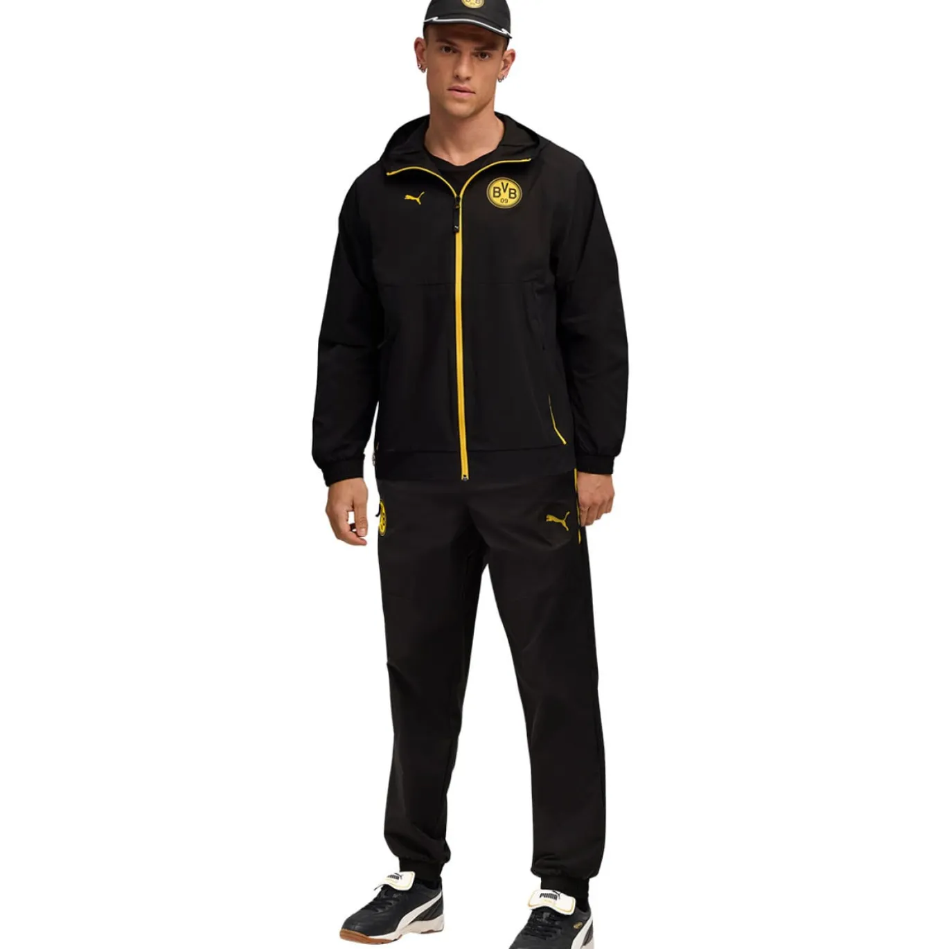 PUMA Borussia Dortmund Pumatech Woven Trainingspak Hooded Full-Zip 2025-2026 Zwart Geel