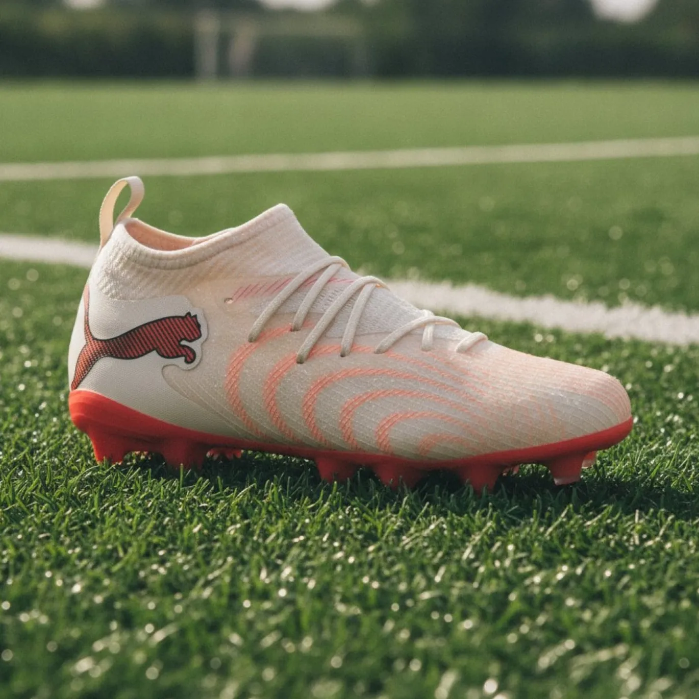 PUMA Future 9 Match Gras / Kunstgras Voetbalschoenen (MG) Kids Gebroken Wit Zwart Roze