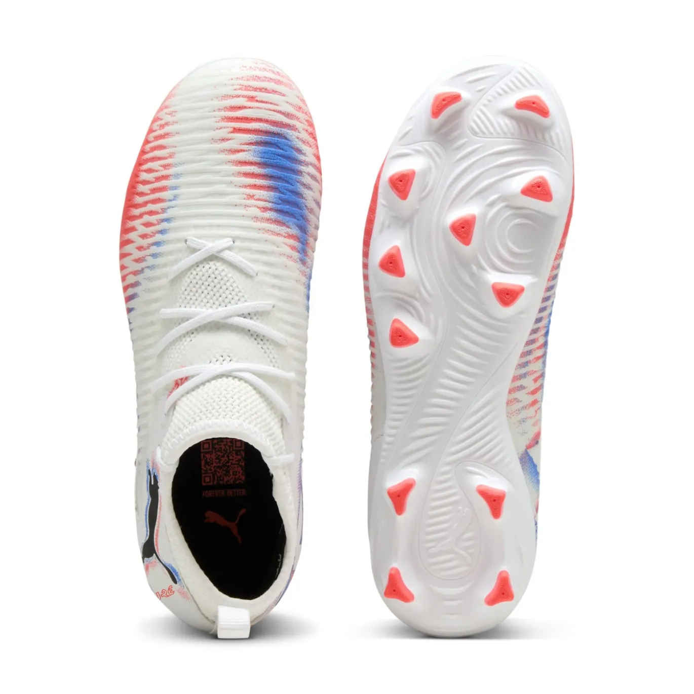PUMA Future 8 Match Gras / Kunstgras Voetbalschoenen (MG) Kids Wit Felrood Blauw