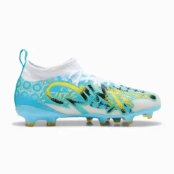 PUMA Future 9 Match Playmaker Gras / Kunstgras Voetbalschoenen (MG) Kids Wit Vibrant Blue Sun Stream Lichtblauw
