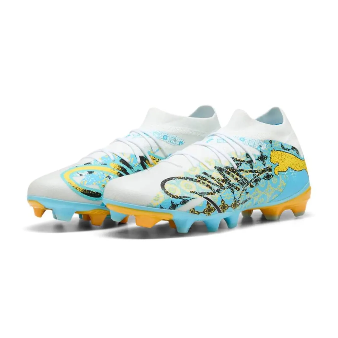 PUMA Future 9 Match Playmaker Gras / Kunstgras Voetbalschoenen (MG) Wit Vibrant Blue Sun Stream Lichtblauw