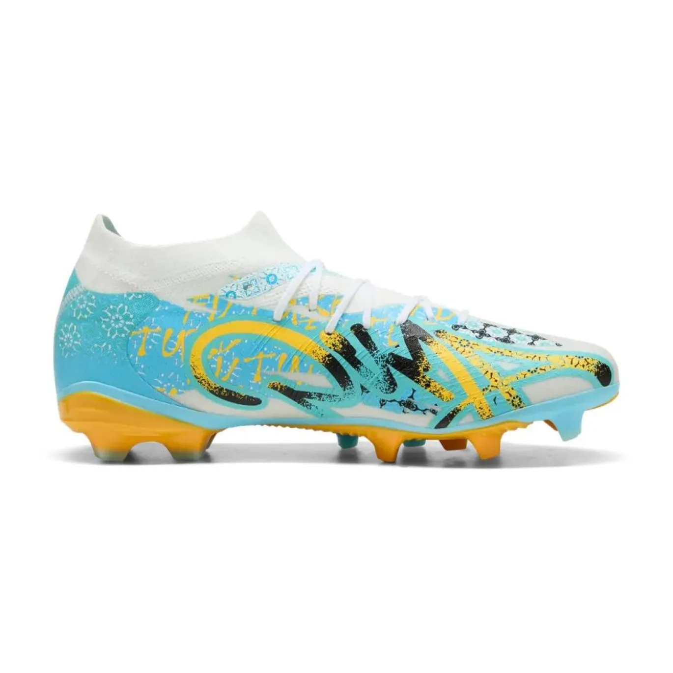 PUMA Future 9 Match Playmaker Gras / Kunstgras Voetbalschoenen (MG) Wit Vibrant Blue Sun Stream Lichtblauw