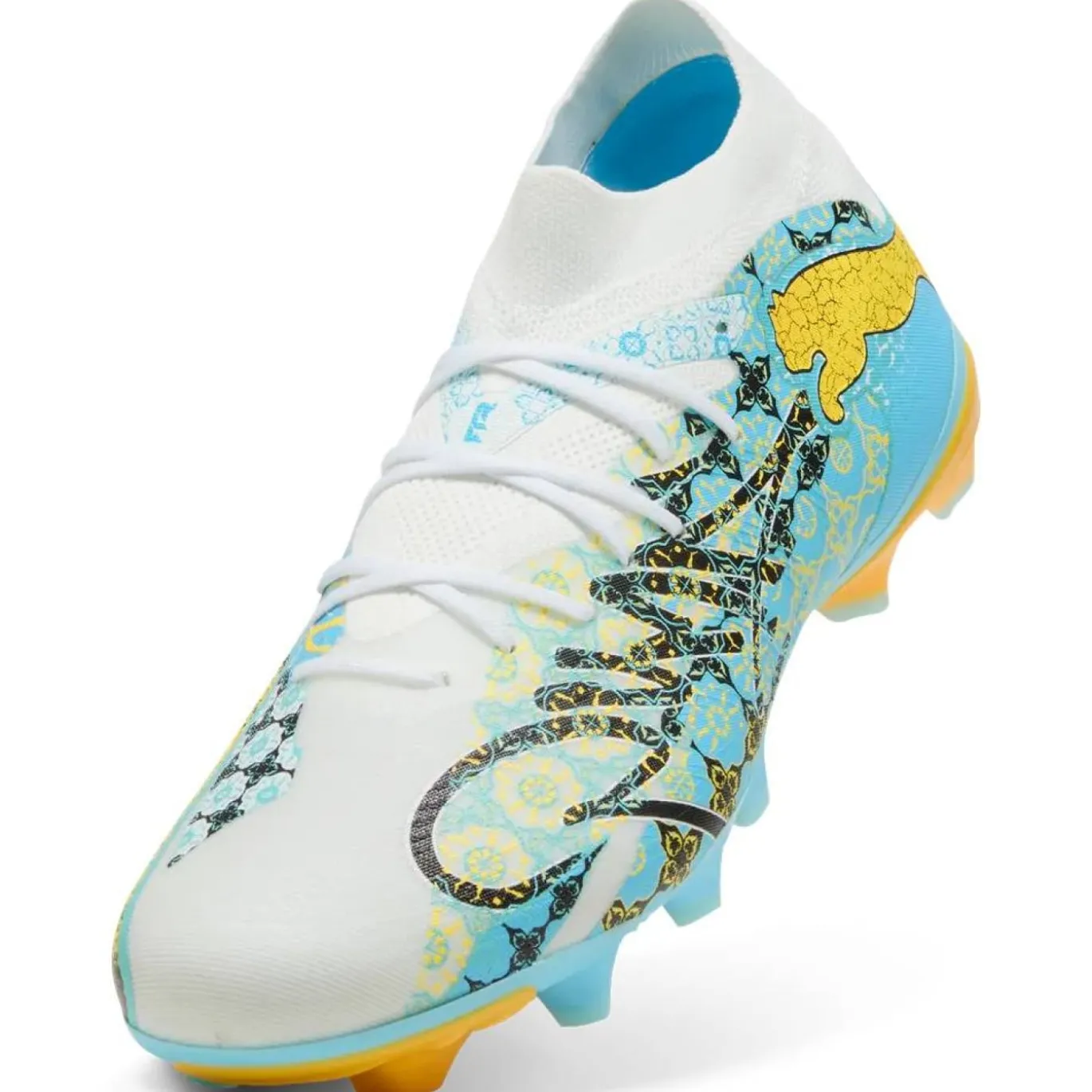 PUMA Future 9 Match Playmaker Gras / Kunstgras Voetbalschoenen (MG) Wit Vibrant Blue Sun Stream Lichtblauw