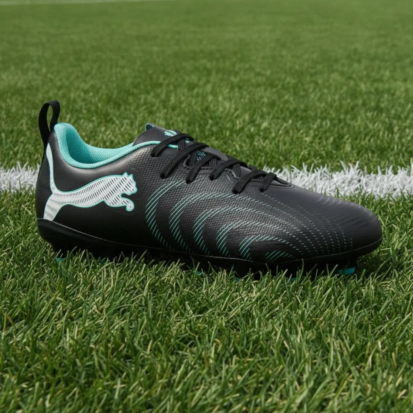 PUMA Future 9 Play Gras / Kunstgras Voetbalschoenen (MG) Kids Zwart Intense Mint Wit
