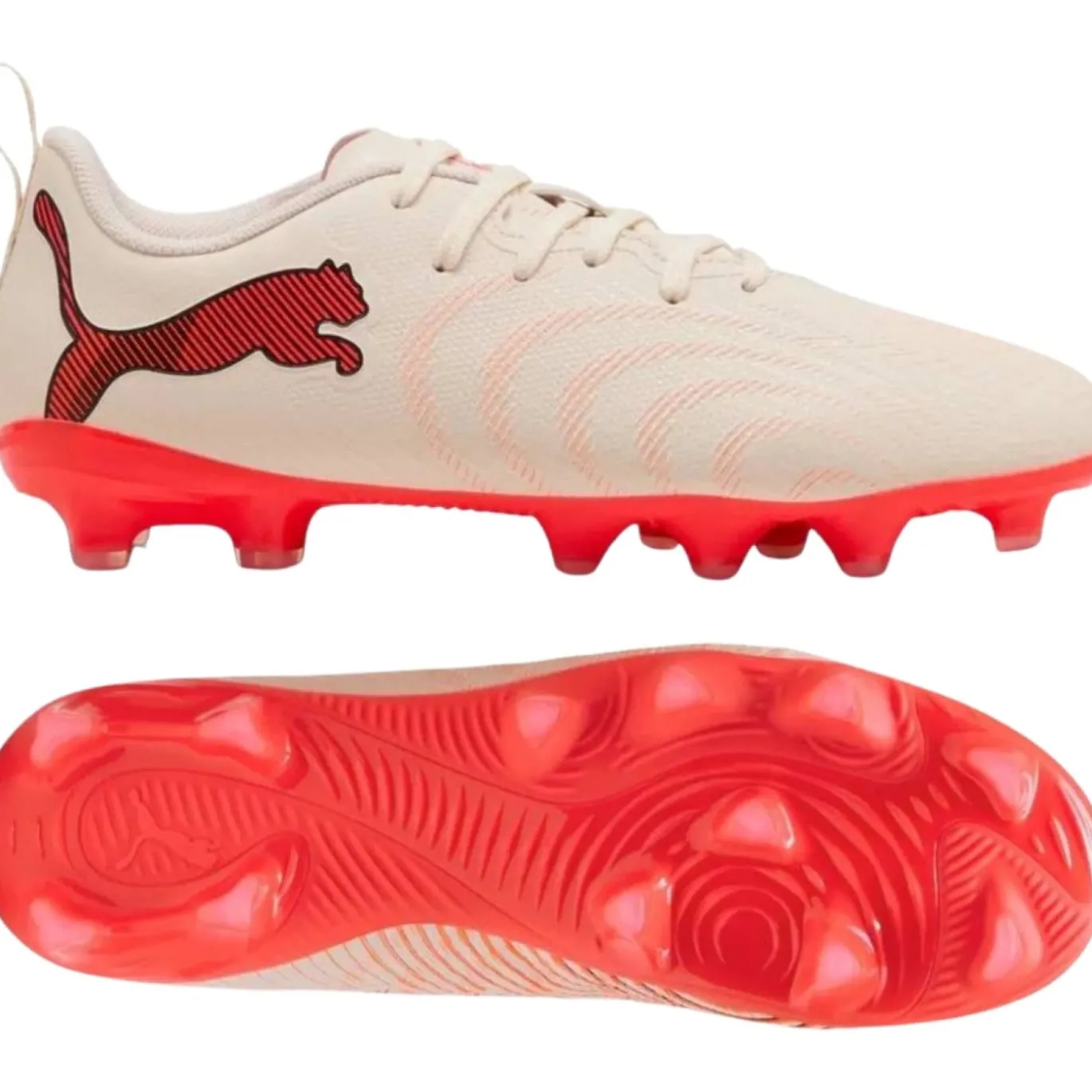 PUMA Future 9 Play Gras / Kunstgras Voetbalschoenen (MG) Kids Gebroken Wit Zwart Roze