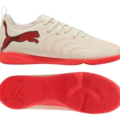 PUMA Future 9 Play Zaalvoetbalschoenen (IN) Kids Gebroken Wit Zwart Roze