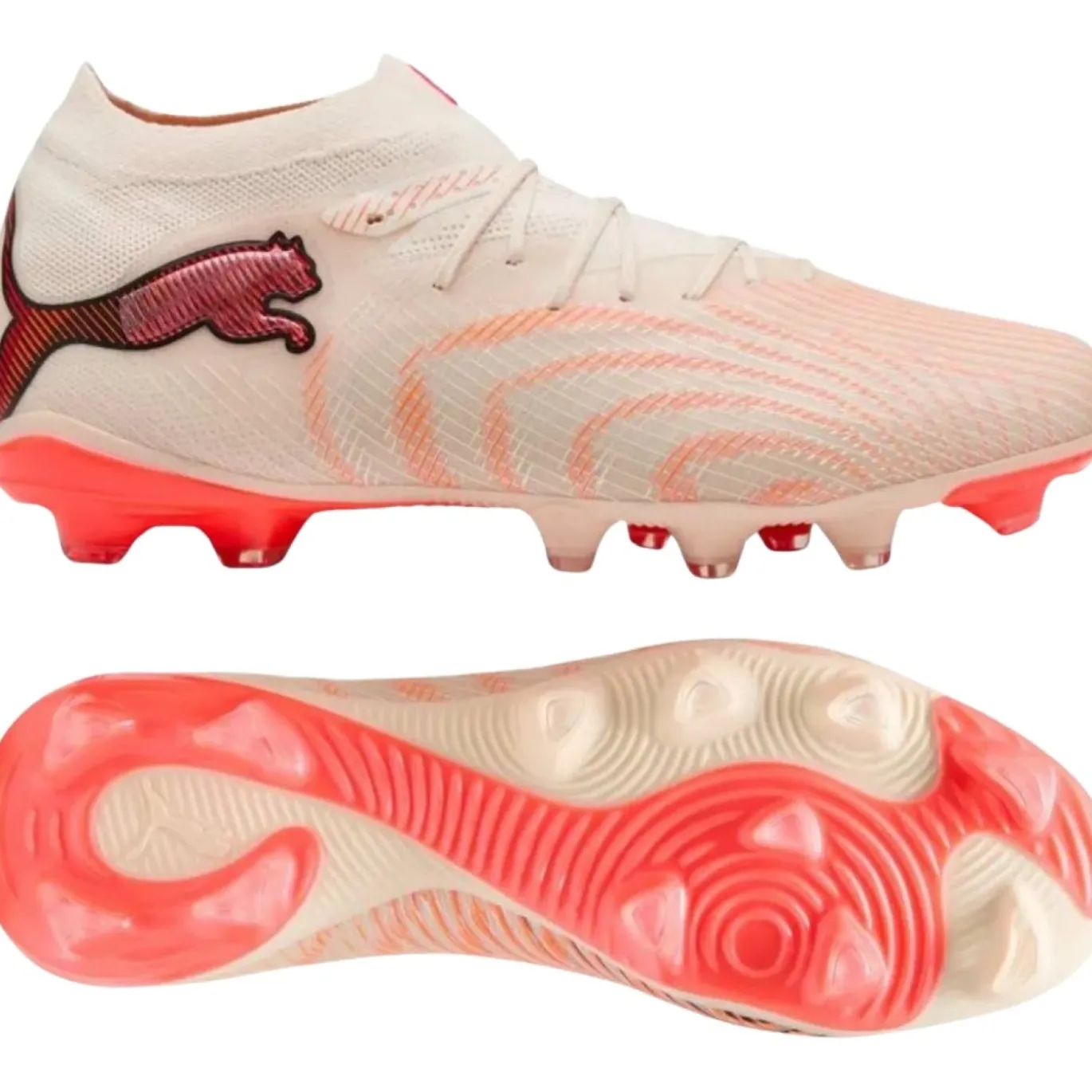 PUMA Future 9 Pro Gras / Kunstgras Voetbalschoenen (MG) Gebroken Wit Zwart Roze
