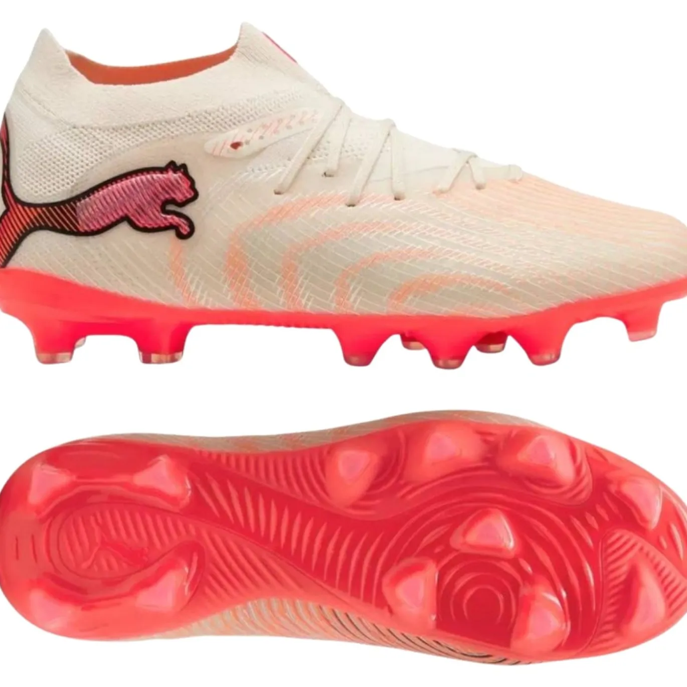 PUMA Future 9 Pro Gras / Kunstgras Voetbalschoenen (MG) Kids Gebroken Wit Zwart Roze