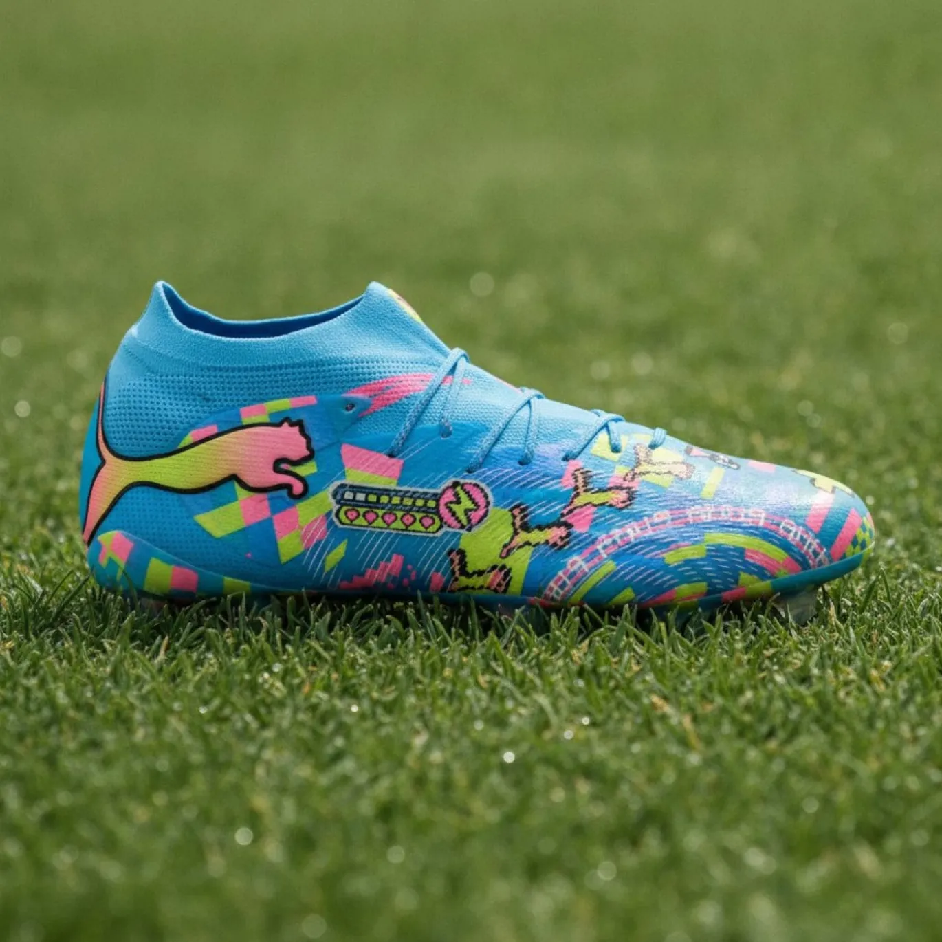 PUMA Future 9 Ultimate ADV Gras Voetbalschoenen (FG) Felblauw Felroze Neongroen