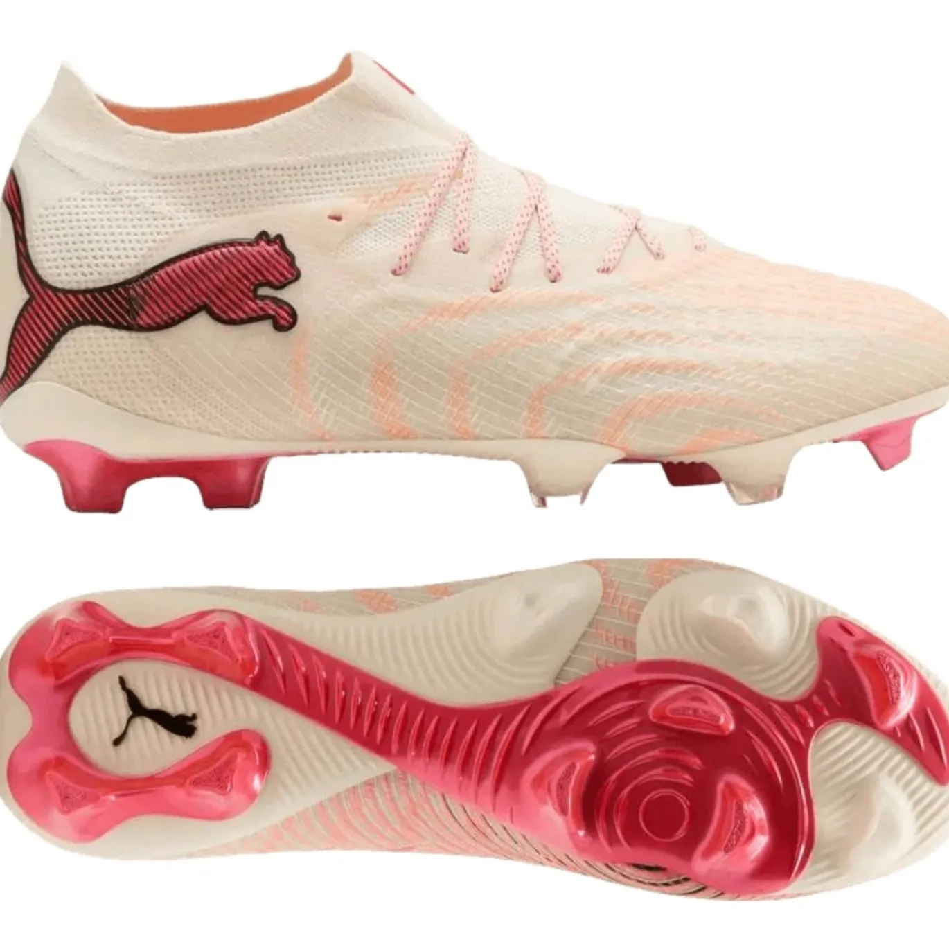 PUMA Future 9 Ultimate Gras Voetbalschoenen (FG) Gebroken Wit Zwart Roze