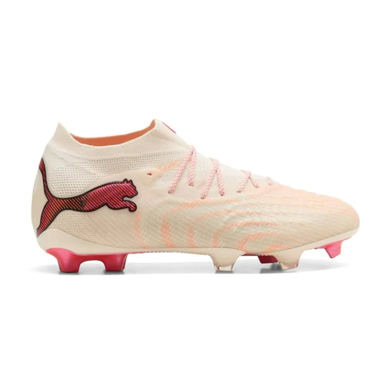 PUMA Future 9 Ultimate Gras Voetbalschoenen (FG) Gebroken Wit Zwart Roze
