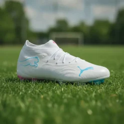 PUMA Future 9 Ultimate Gras Voetbalschoenen (FG) Wit Felblauw Felroze