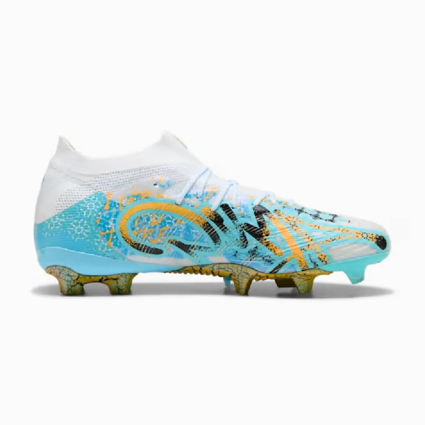 PUMA Future 9 Ultimate Playmaker Gras Voetbalschoenen (FG) Wit Vibrant Blue Sun Stream Lichtblauw