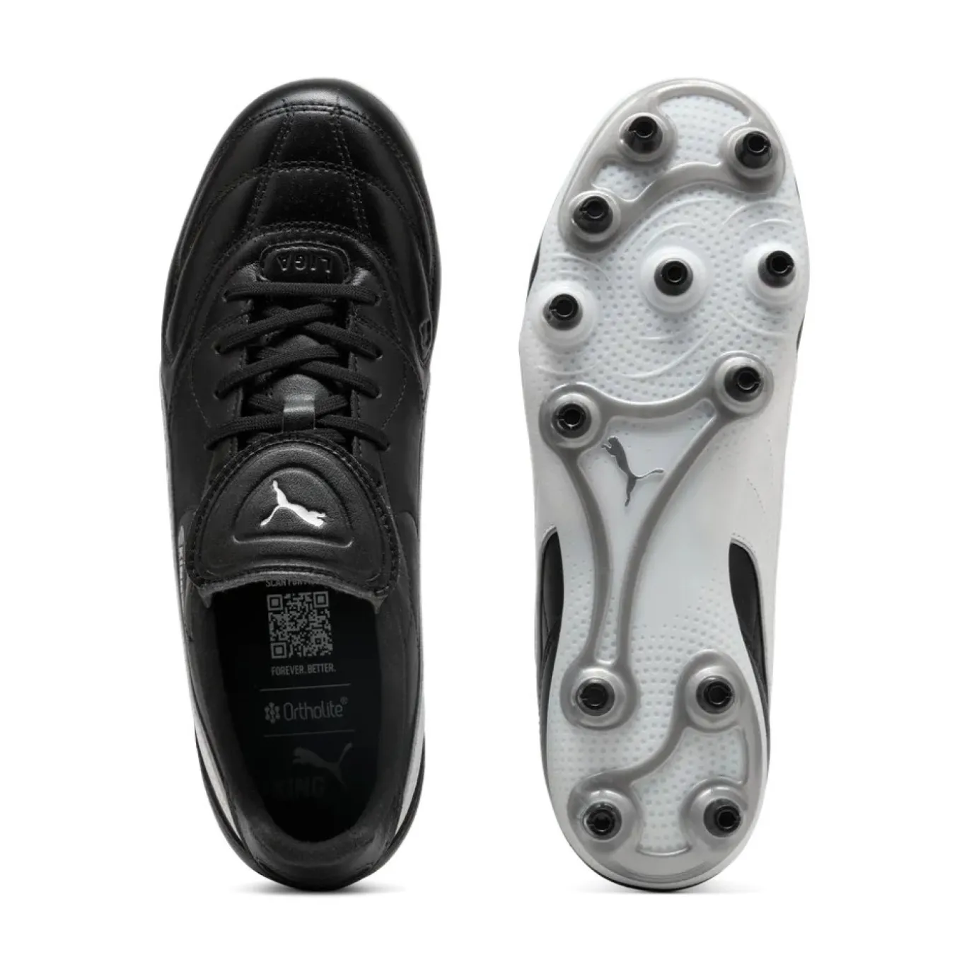 PUMA King Liga Gras / Kunstgras Voetbalschoenen (MG) Zwart Zilver Wit