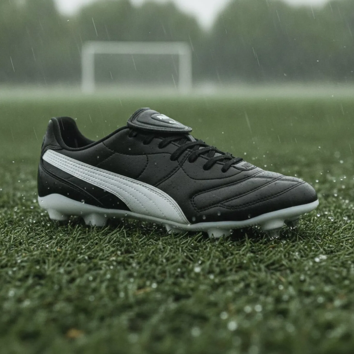 PUMA King Liga IJzeren-Nop Voetbalschoenen (SG) Zwart Wit Zilver