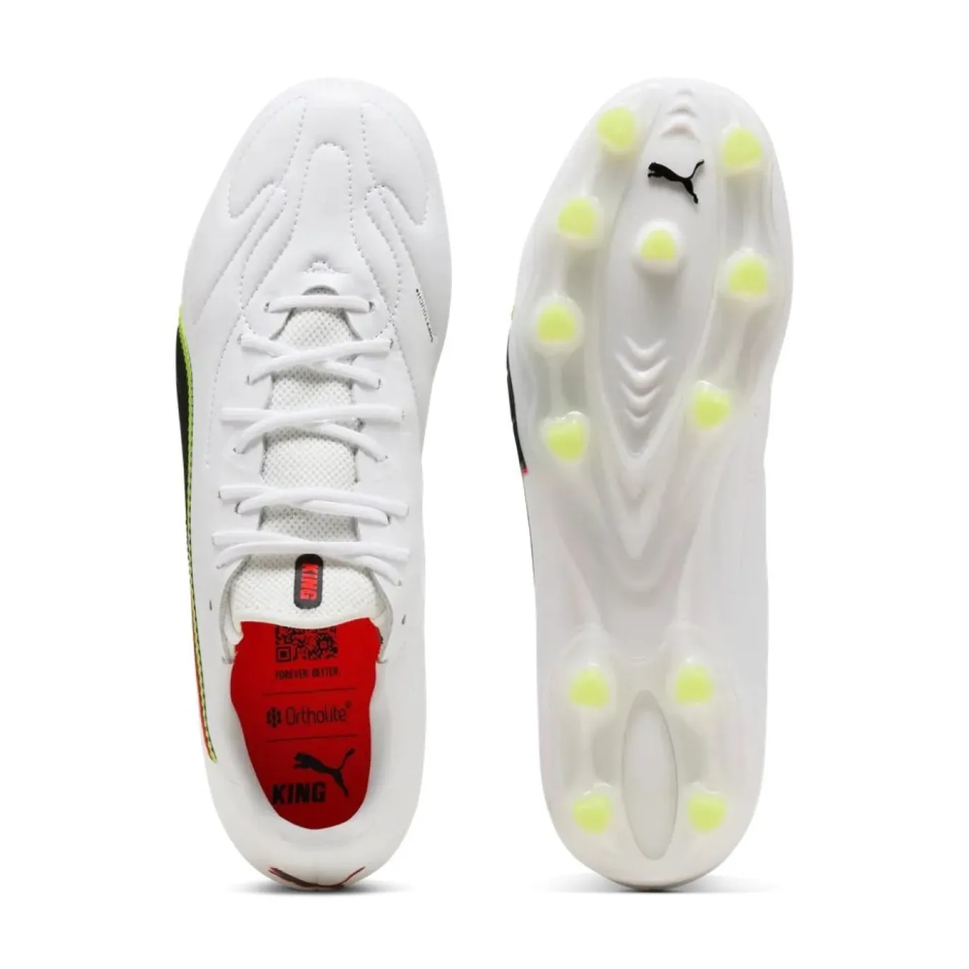 PUMA King 20 Match Gras / Kunstgras Voetbalschoenen (MG) Wit Felrood Neongeel