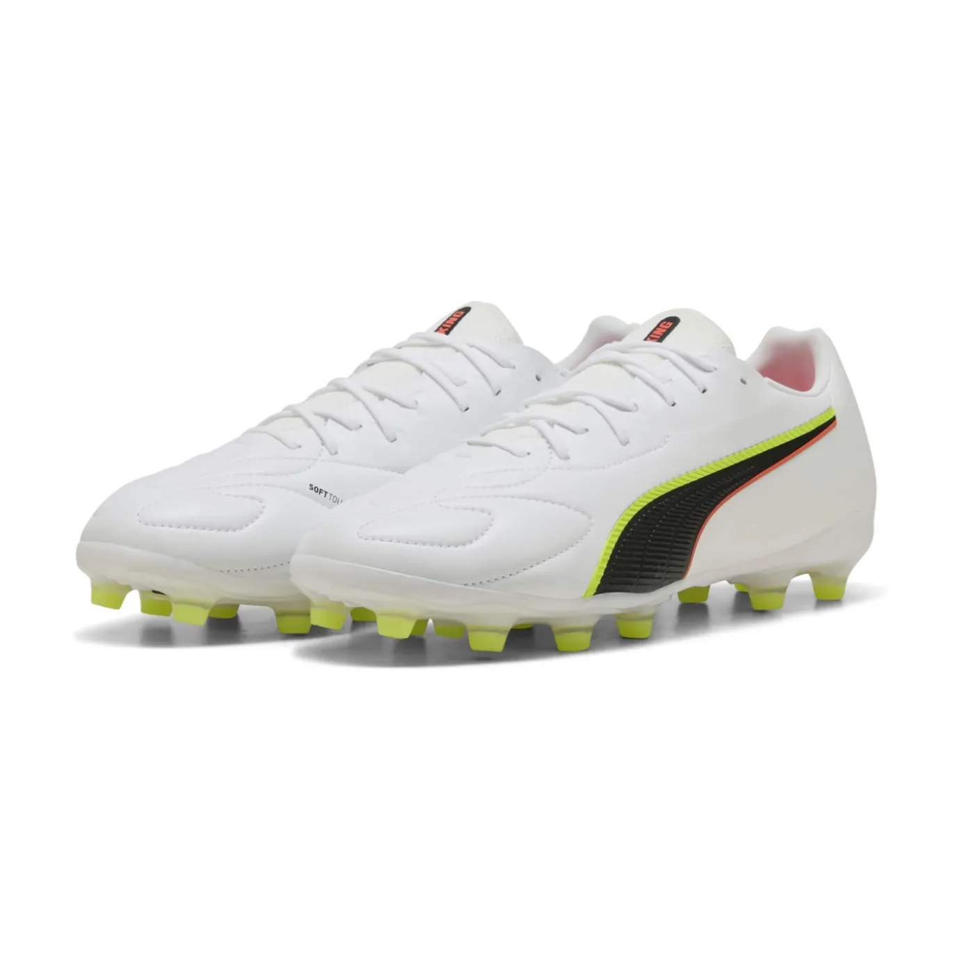 PUMA King 20 Match Gras / Kunstgras Voetbalschoenen (MG) Wit Felrood Neongeel