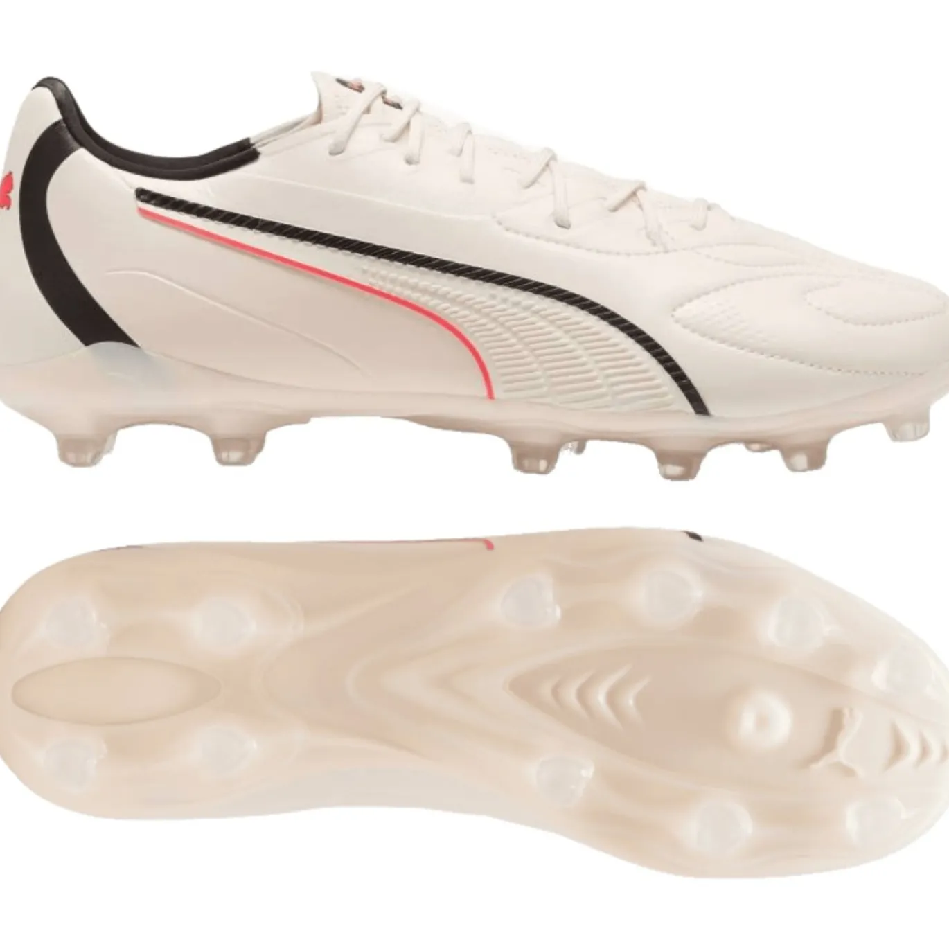 PUMA King 20 Match Gras / Kunstgras Voetbalschoenen (MG) Gebroken Wit Zwart Rood