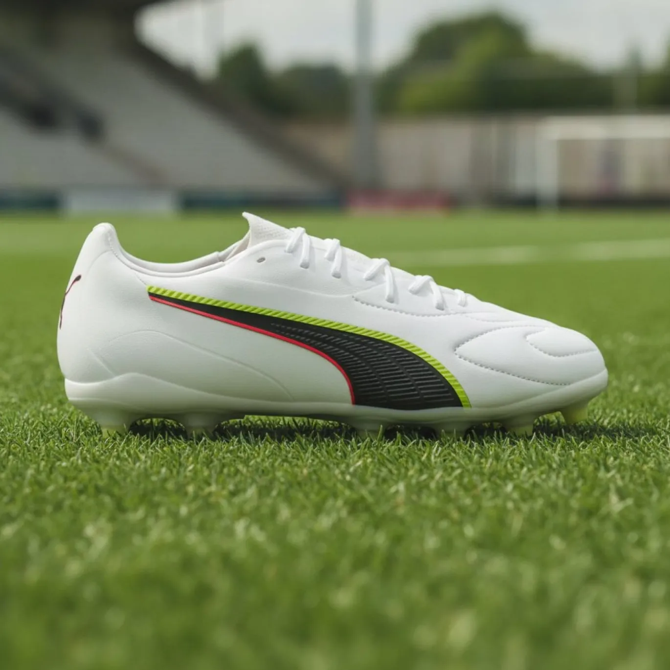 PUMA King 20 Pro Gras / Kunstgras Voetbalschoenen (MG) Wit Felrood Neongeel