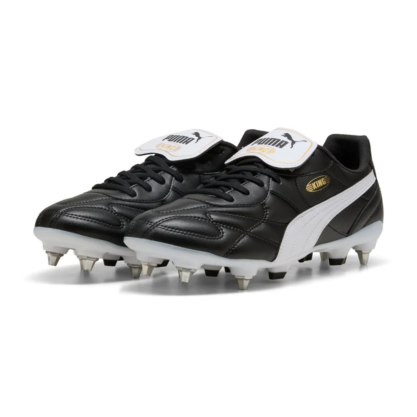 PUMA King Top IJzeren-Nop Voetbalschoenen (SG) Zwart Wit Goud