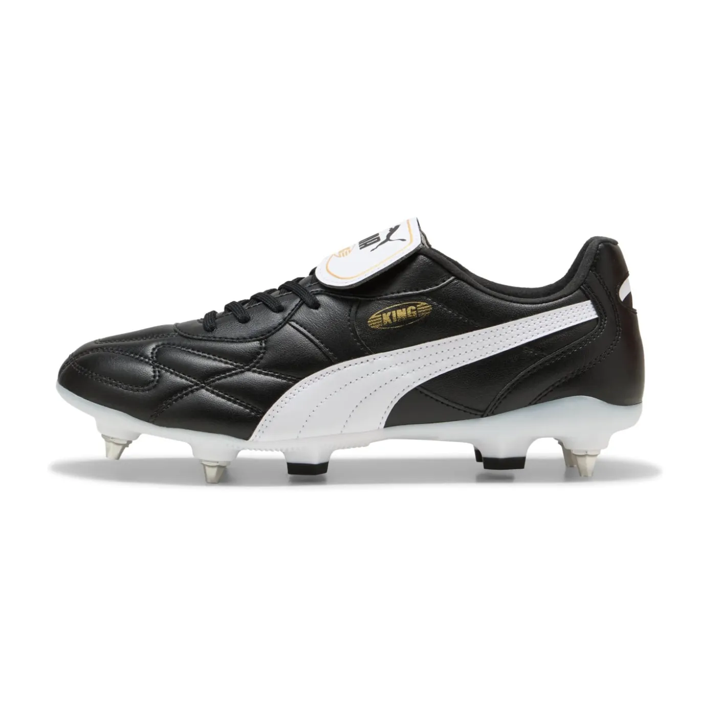 PUMA King Top IJzeren-Nop Voetbalschoenen (SG) Zwart Wit Goud