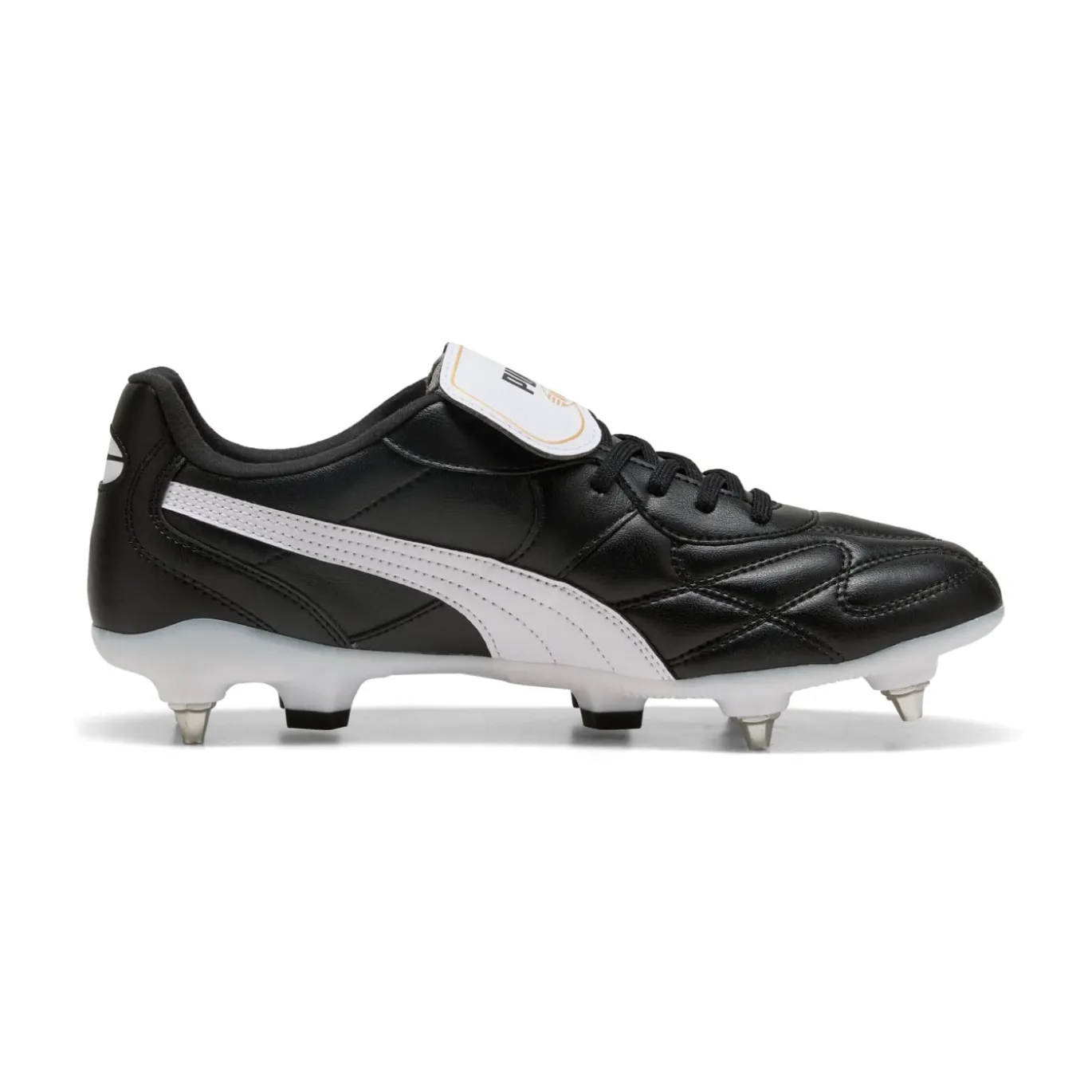 PUMA King Top IJzeren-Nop Voetbalschoenen (SG) Zwart Wit Goud